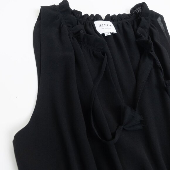 MISA Los Angeles Black Sleeveless Tassel Hem Midi Dress Medium Boho Chic - Picture 6 of 14